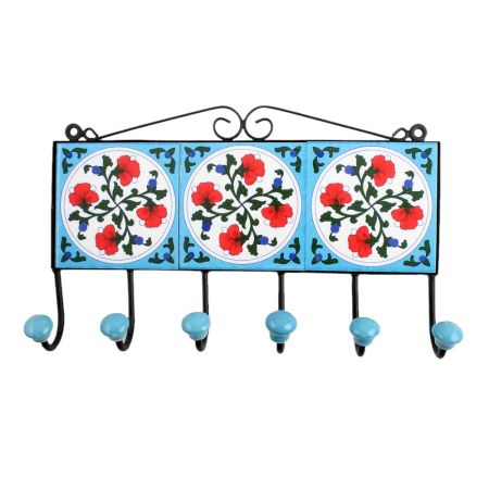 Turquoise Red Floral Tiles Hook